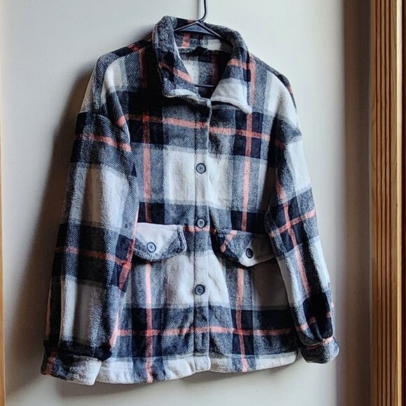 SHEIN Plaid Fleece Button Down Teddy Jacket Size Medium - Picture 3 of 16